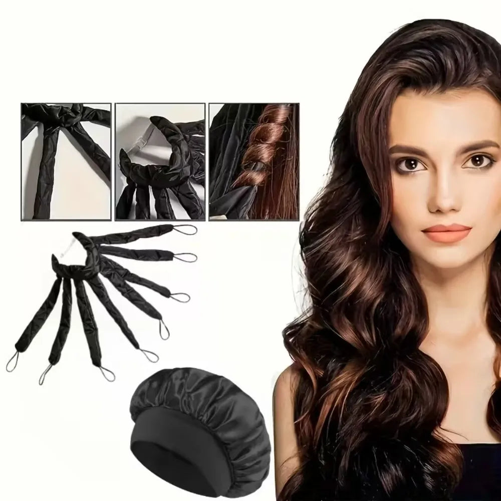 Heatless Curling Headband Set With Satin Sleep Bonnet