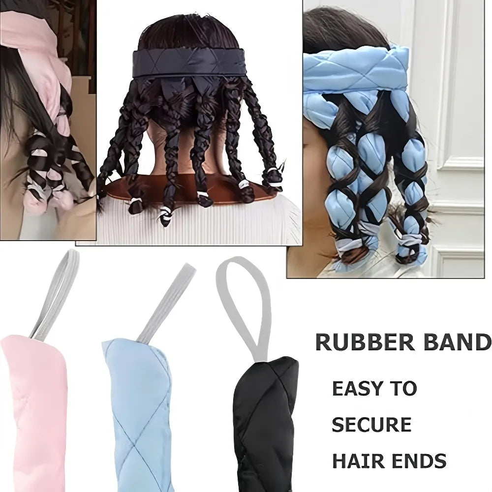 Heatless Curling Headband Set With Satin Sleep Bonnet