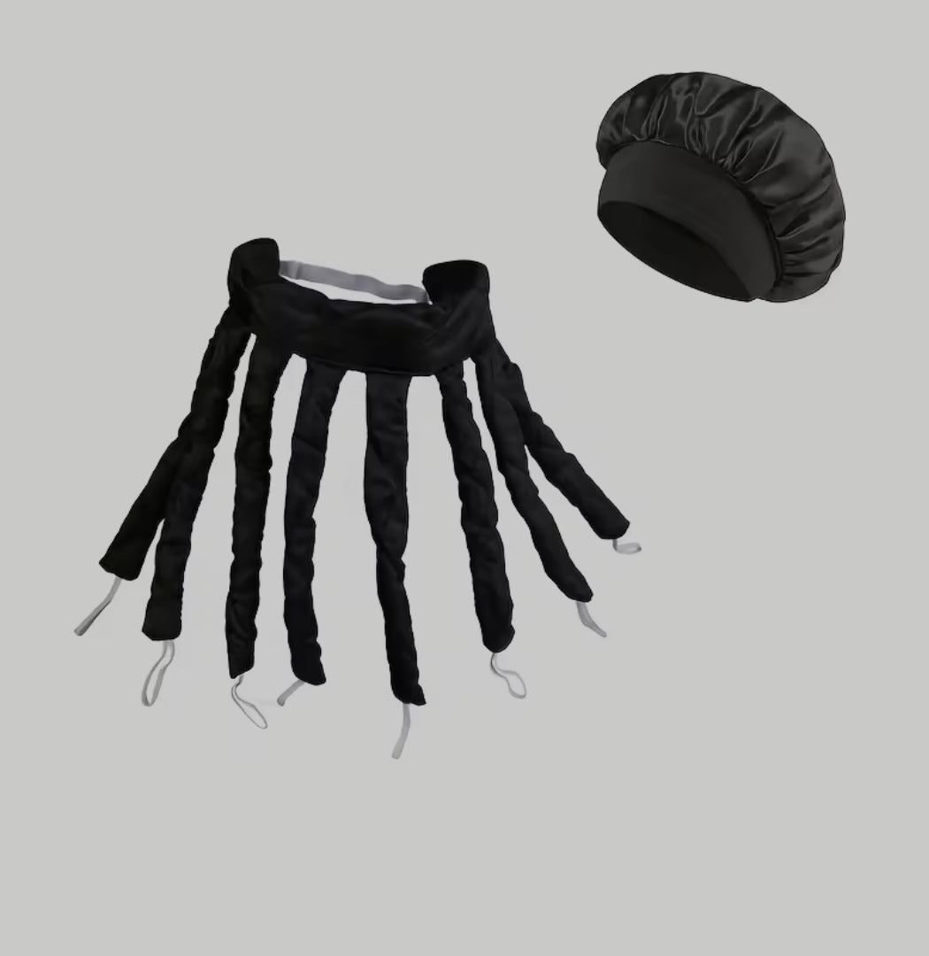 Heatless Curling Headband Set With Satin Sleep Bonnet